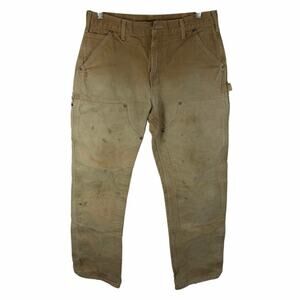 Vintage USA Made Carhartt Double Knee Carpenter Pants Tan Fits 30x32 No Button
